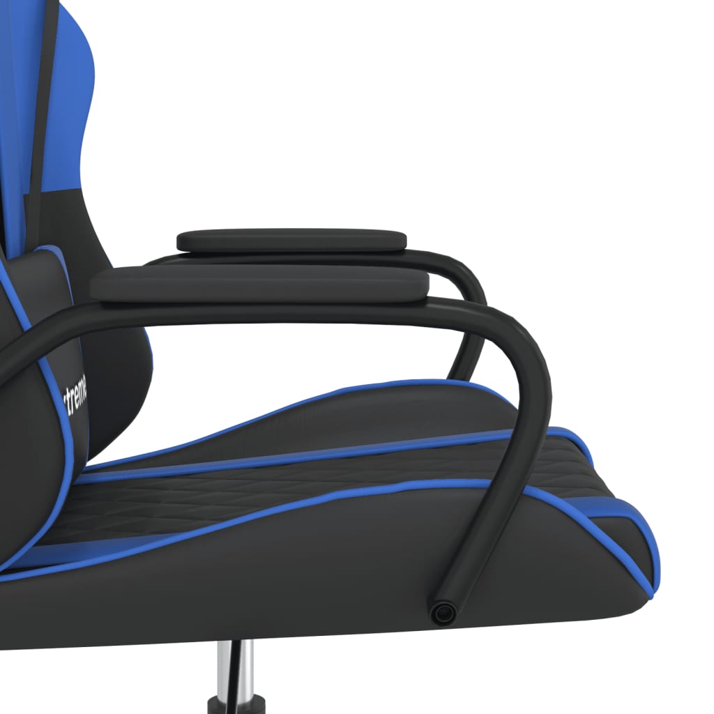 vidaXL Cadeira gaming de massagens couro artificial preto e azul