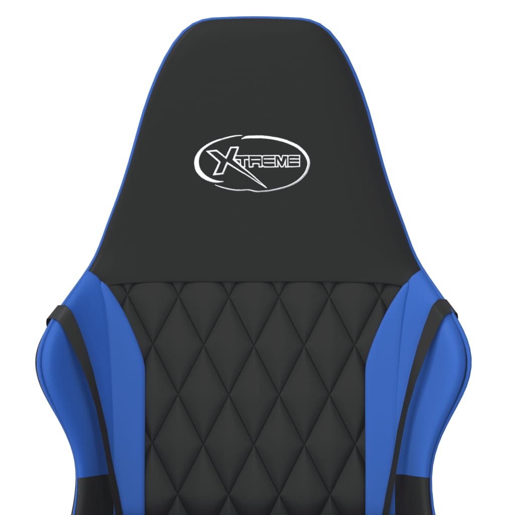 vidaXL Cadeira gaming de massagens couro artificial preto e azul