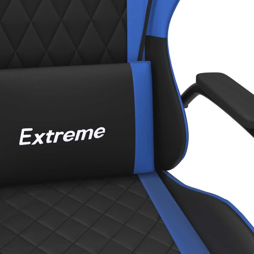 vidaXL Cadeira gaming de massagens couro artificial preto e azul