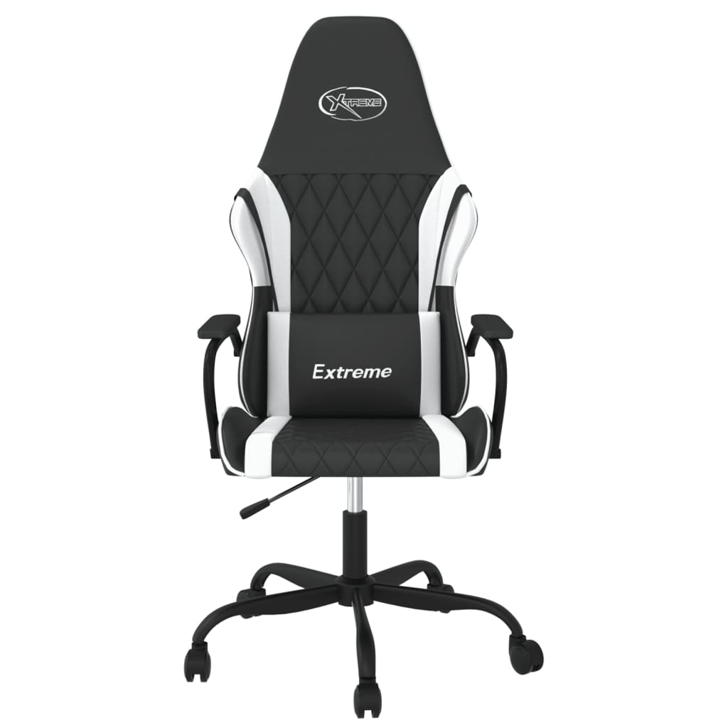 vidaXL Cadeira gaming massagens couro artificial preto e branco