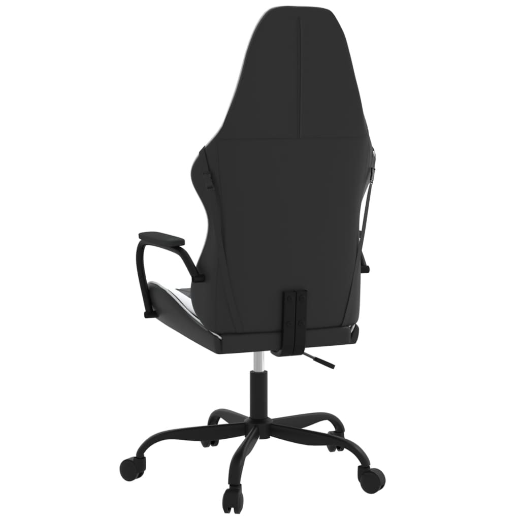 vidaXL Cadeira gaming massagens couro artificial preto e branco