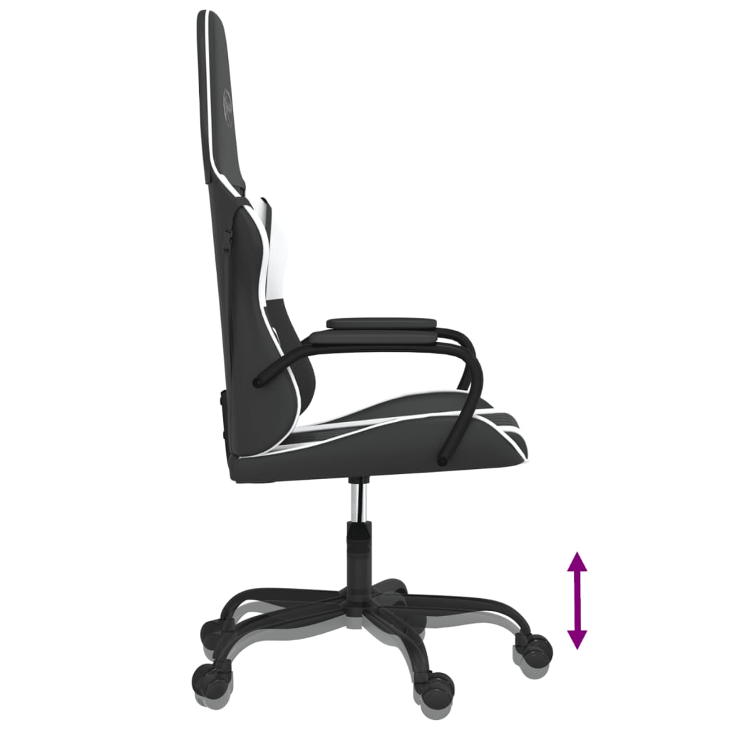 vidaXL Cadeira gaming massagens couro artificial preto e branco