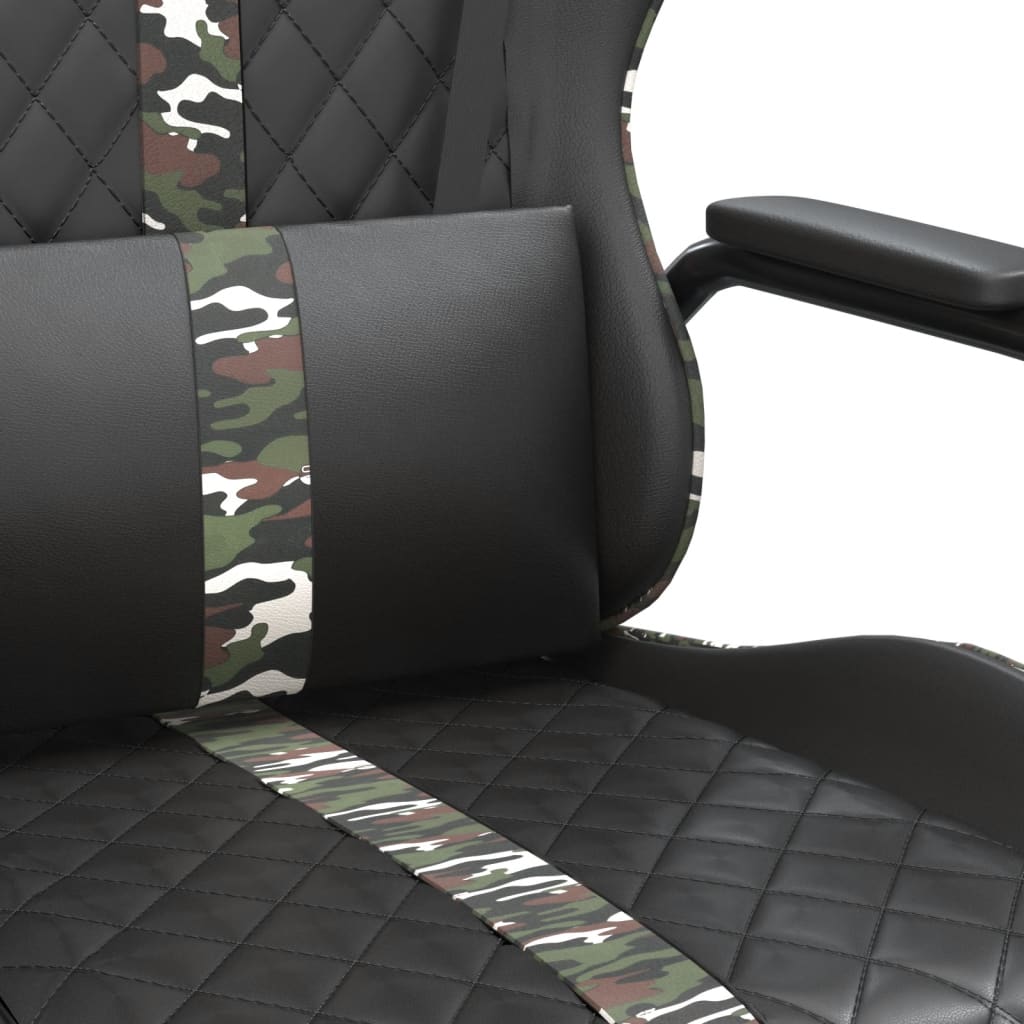 vidaXL Cadeira gaming massagens couro artificial camuflagem e preto