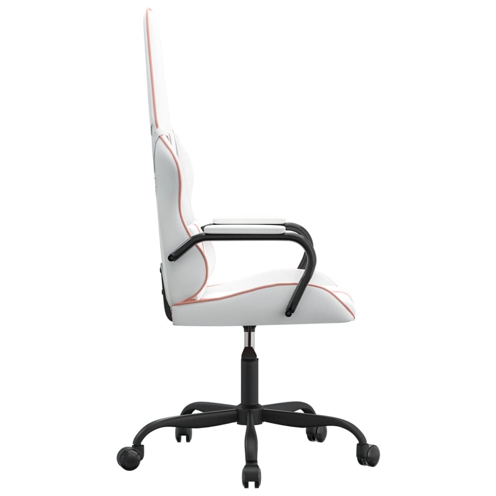 vidaXL Cadeira gaming massagens couro artificial branco e rosa