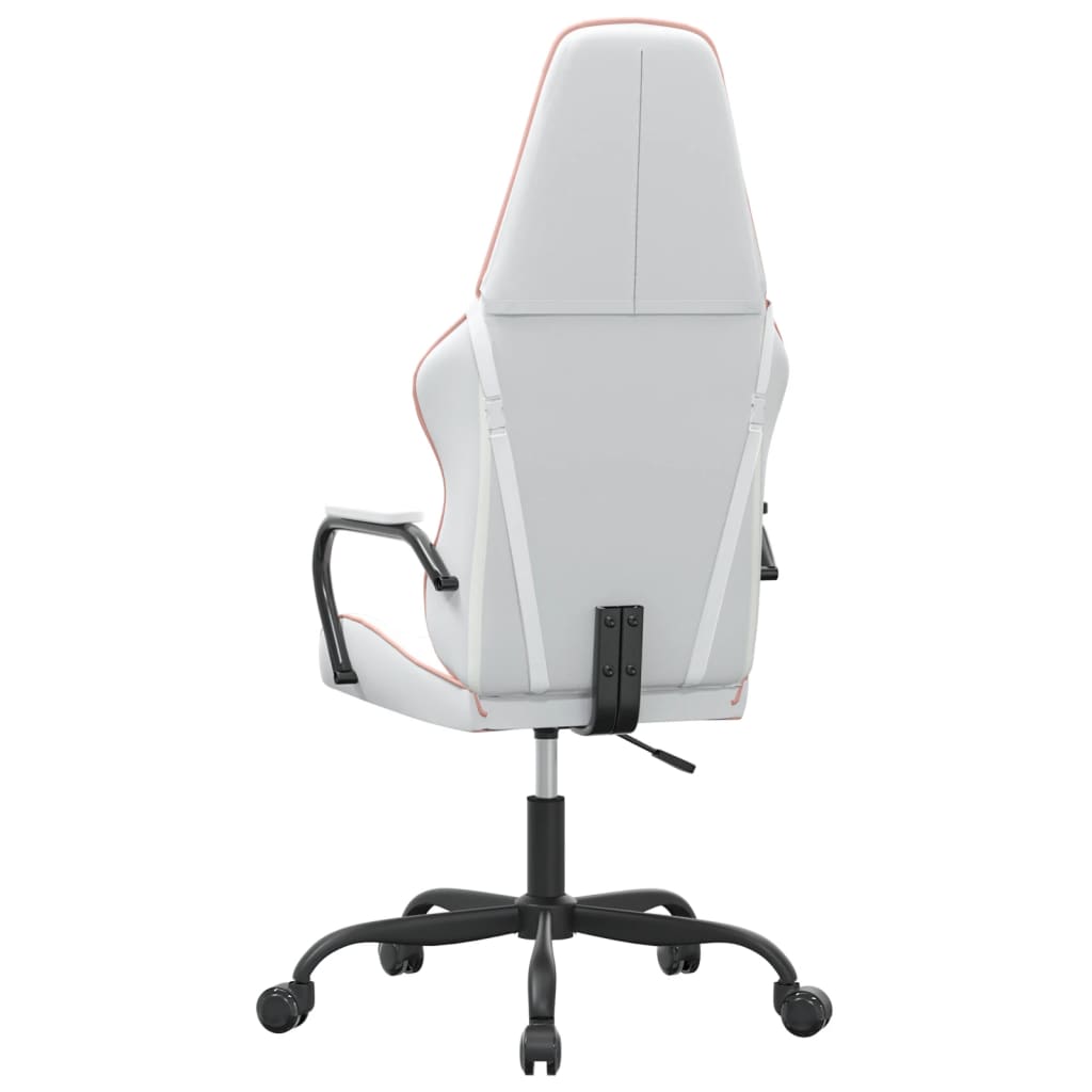 vidaXL Cadeira gaming massagens couro artificial branco e rosa