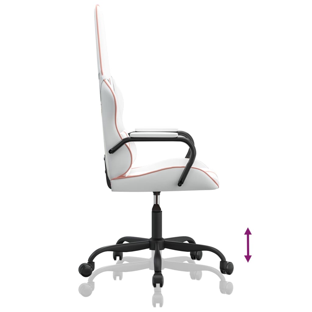 vidaXL Cadeira gaming massagens couro artificial branco e rosa