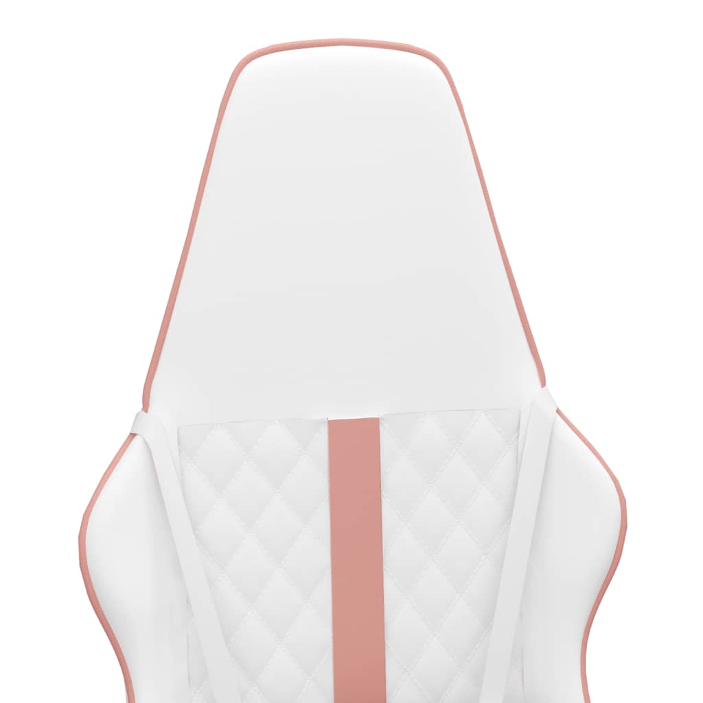 vidaXL Cadeira gaming massagens couro artificial branco e rosa