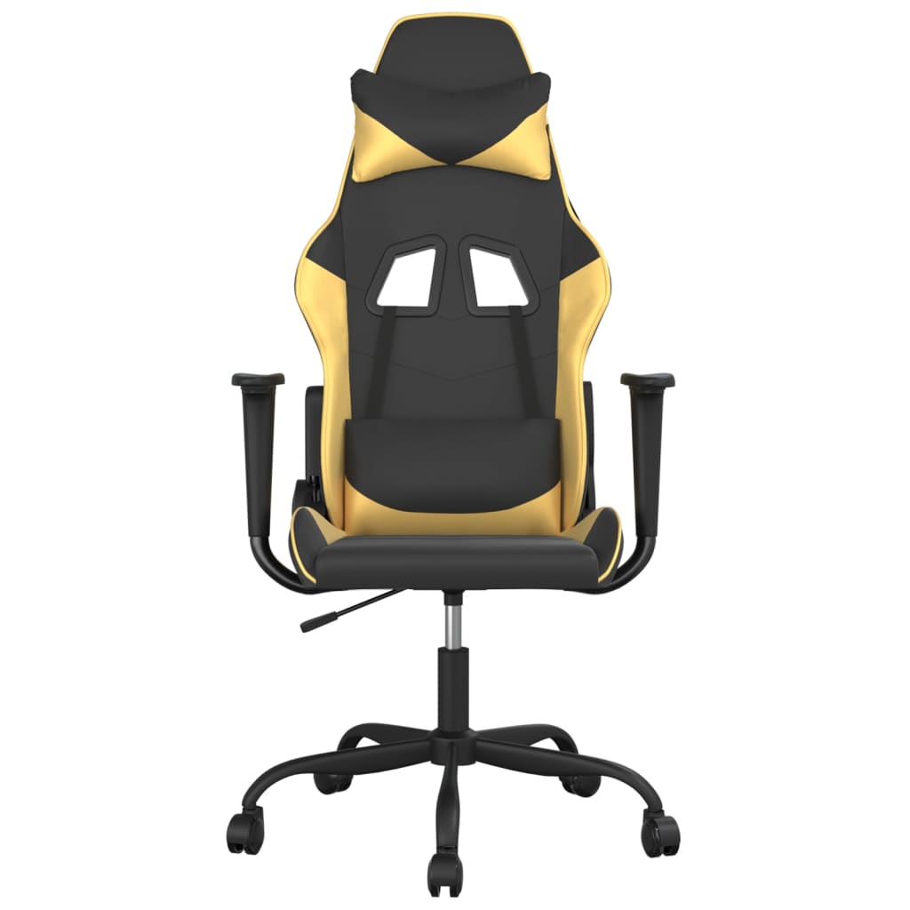 vidaXL Cadeira gaming massagens couro artificial preto e dourado