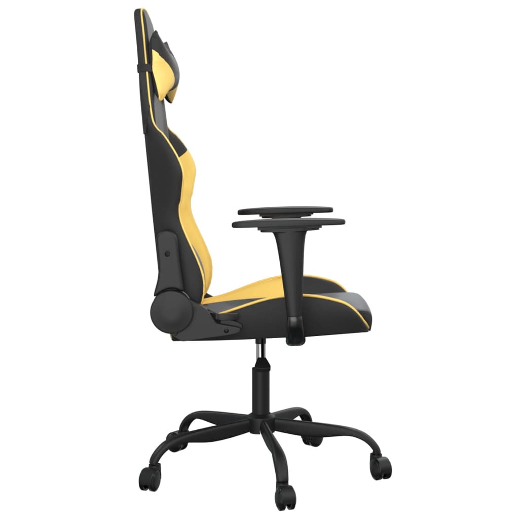 vidaXL Cadeira gaming massagens couro artificial preto e dourado