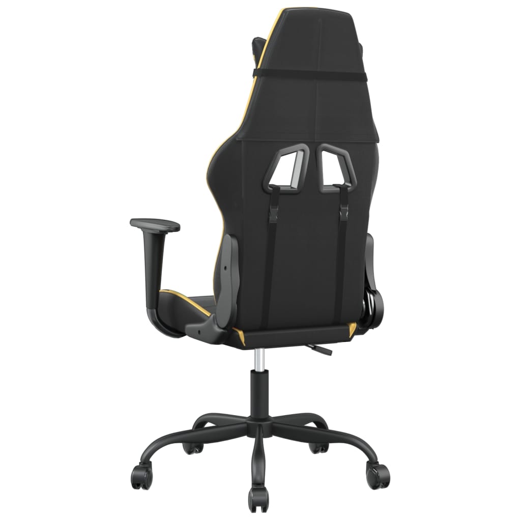 vidaXL Cadeira gaming massagens couro artificial preto e dourado