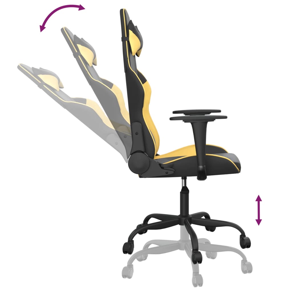 vidaXL Cadeira gaming massagens couro artificial preto e dourado