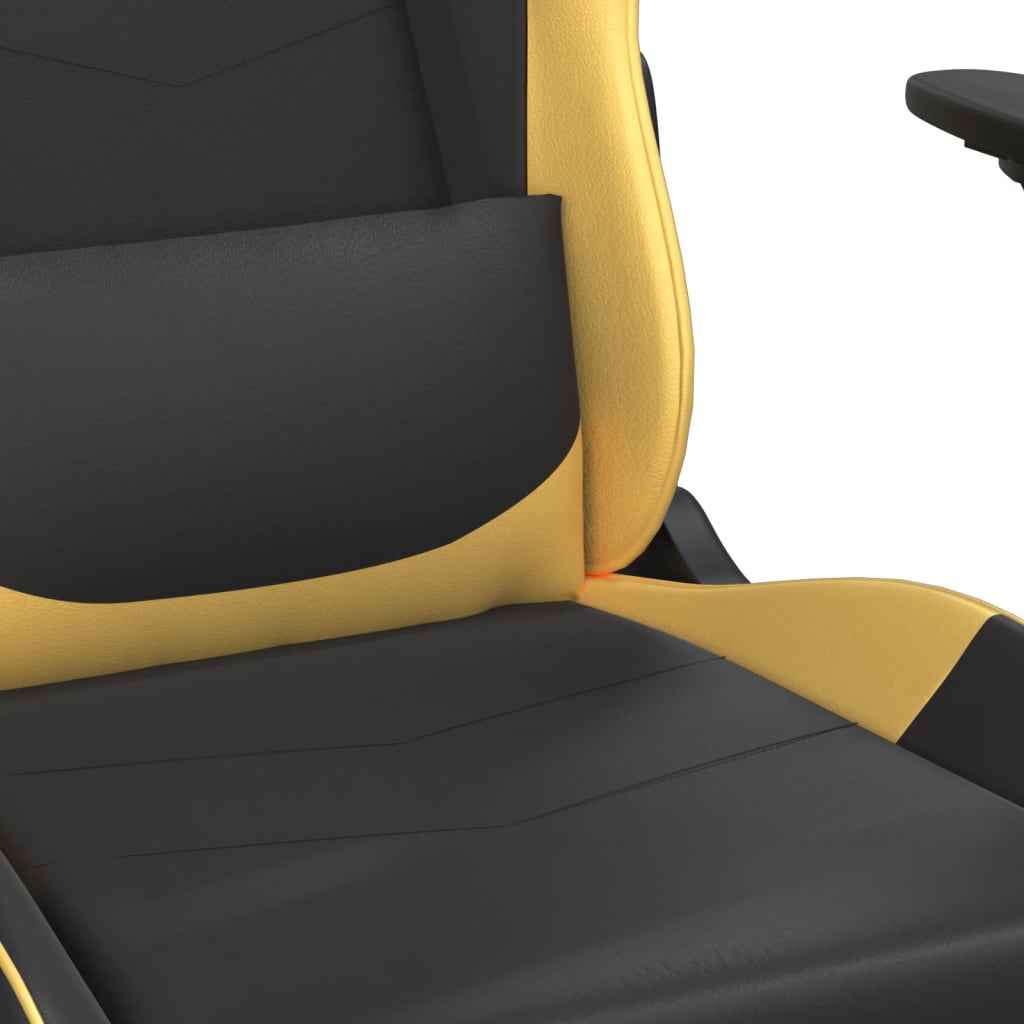 vidaXL Cadeira gaming massagens couro artificial preto e dourado