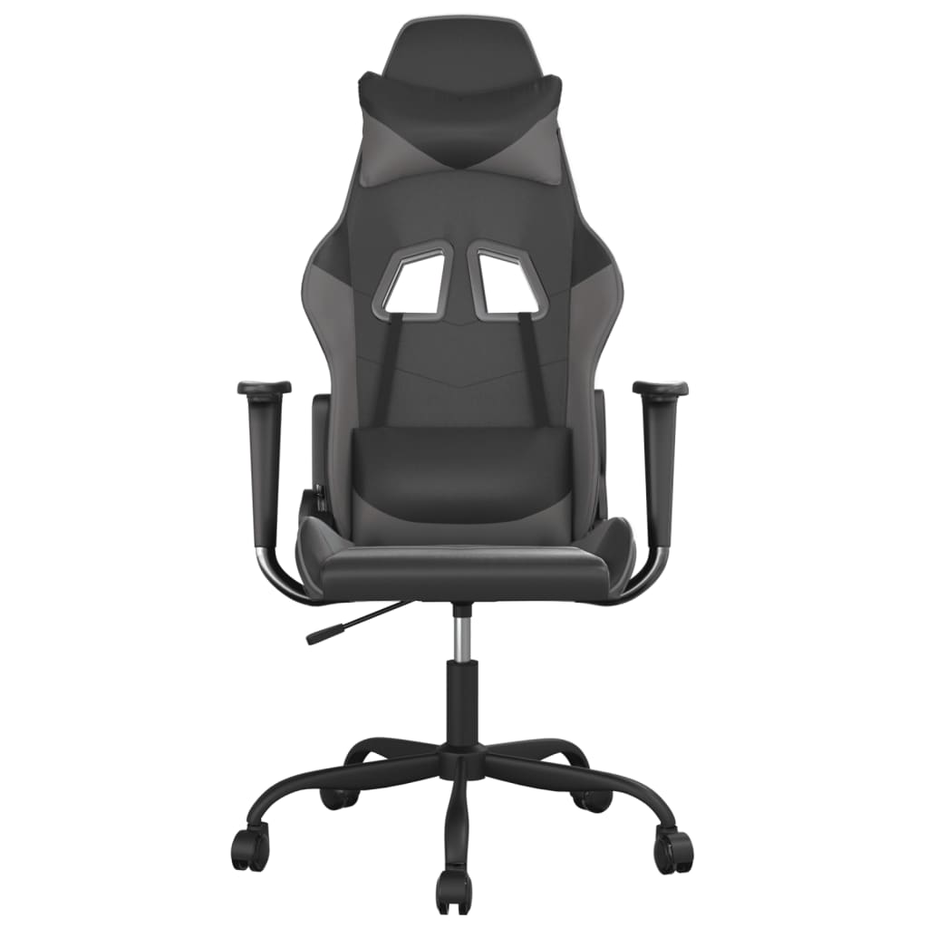 vidaXL Cadeira gaming massagens couro artificial preto e cinzento