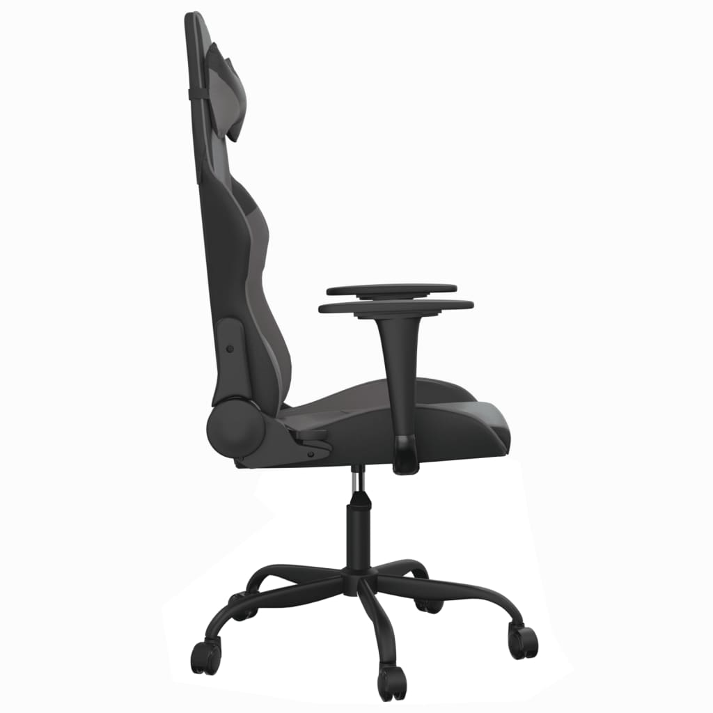 vidaXL Cadeira gaming massagens couro artificial preto e cinzento