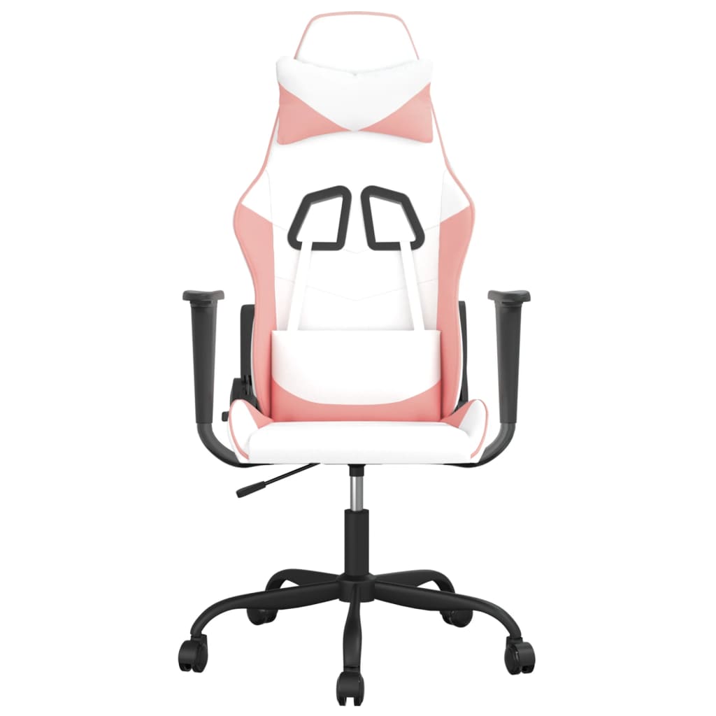 vidaXL Cadeira gaming massagens couro artificial branco e rosa