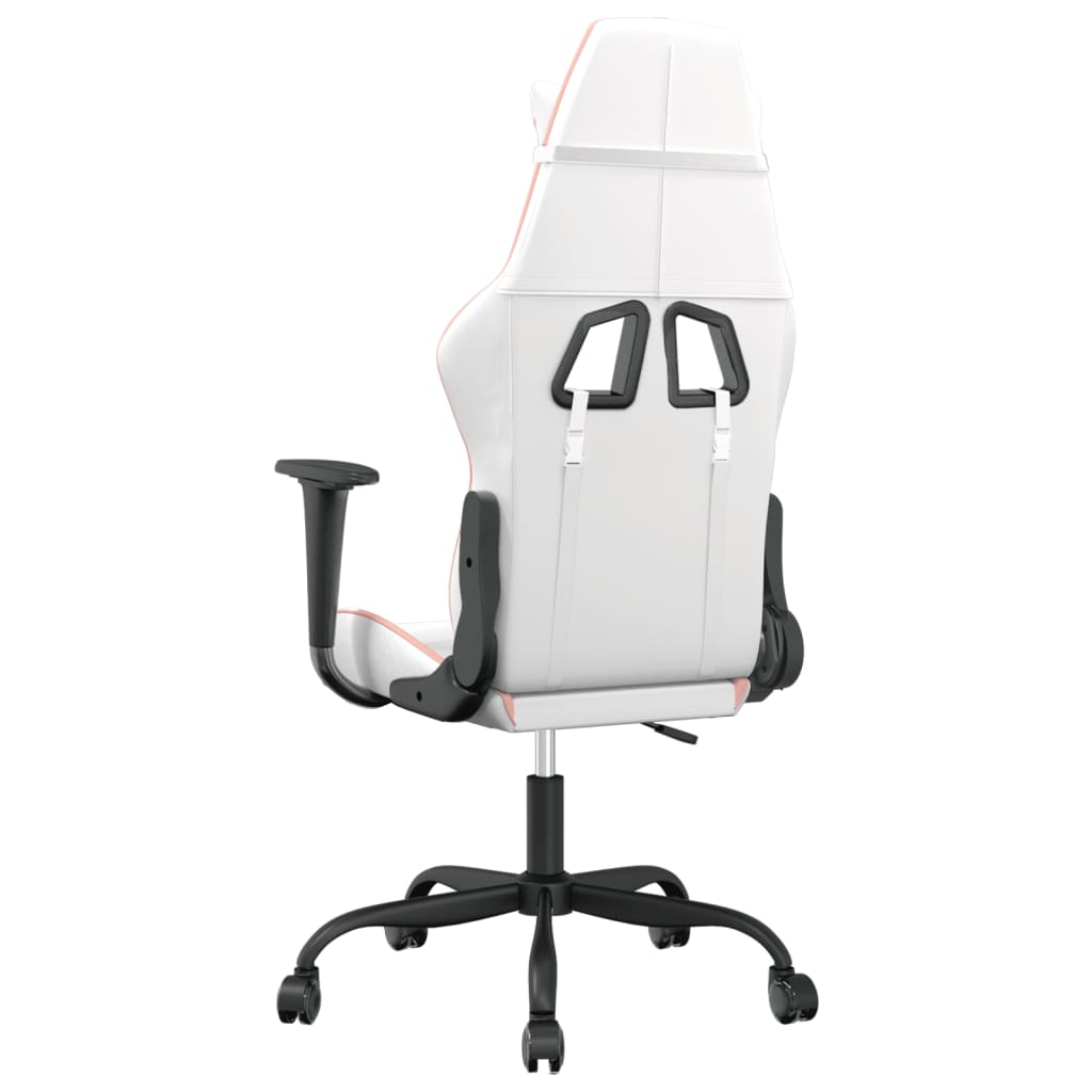 vidaXL Cadeira gaming massagens couro artificial branco e rosa