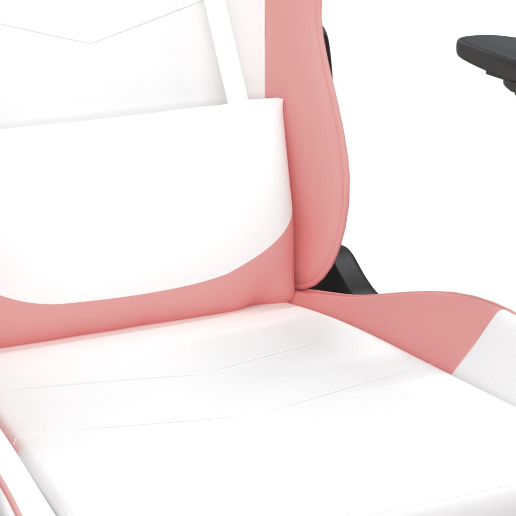 vidaXL Cadeira gaming massagens couro artificial branco e rosa