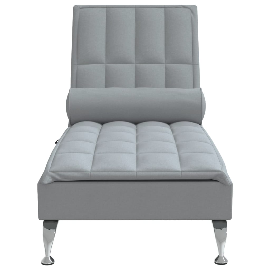 vidaXL Chaise lounge de massagem com rolo tecido cinzento-claro