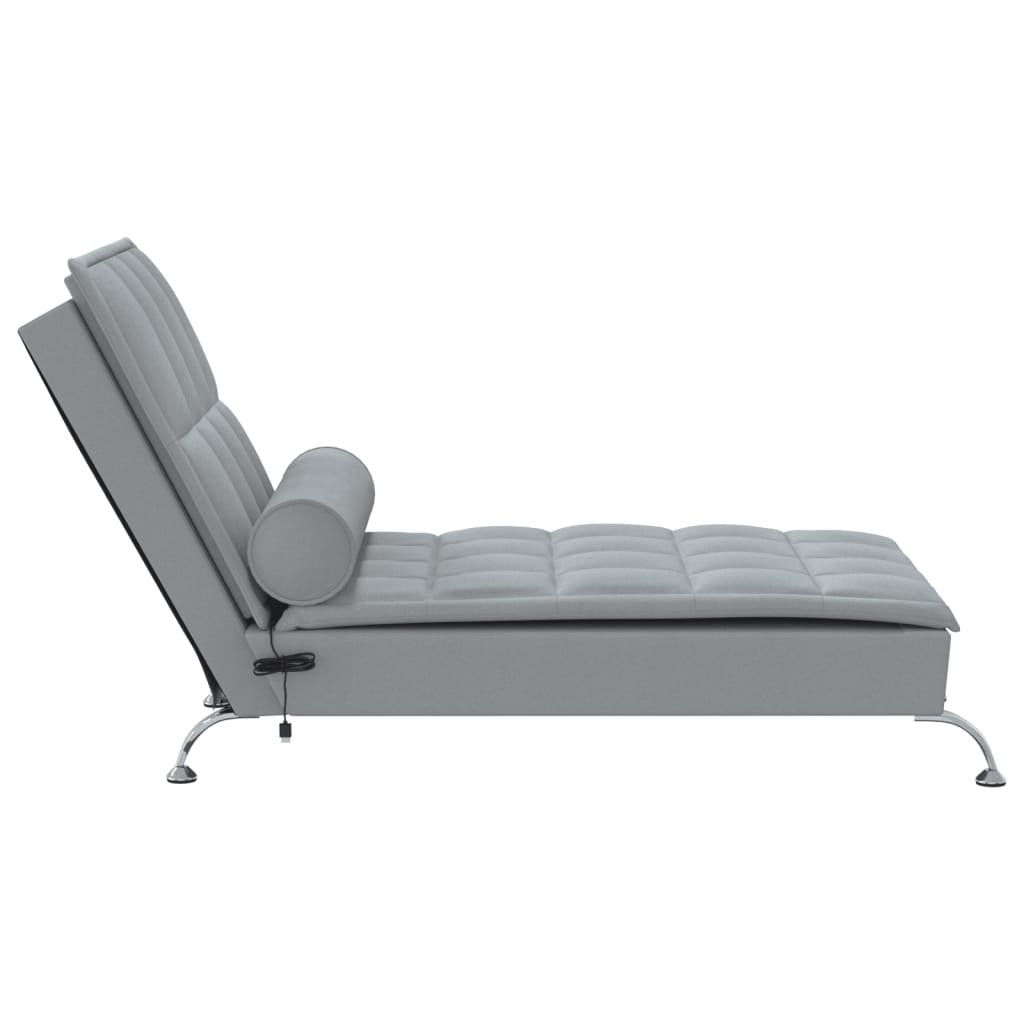 vidaXL Chaise lounge de massagem com rolo tecido cinzento-claro