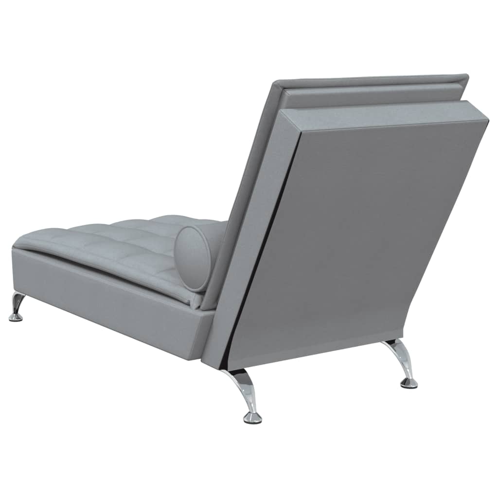 vidaXL Chaise lounge de massagem com rolo tecido cinzento-claro