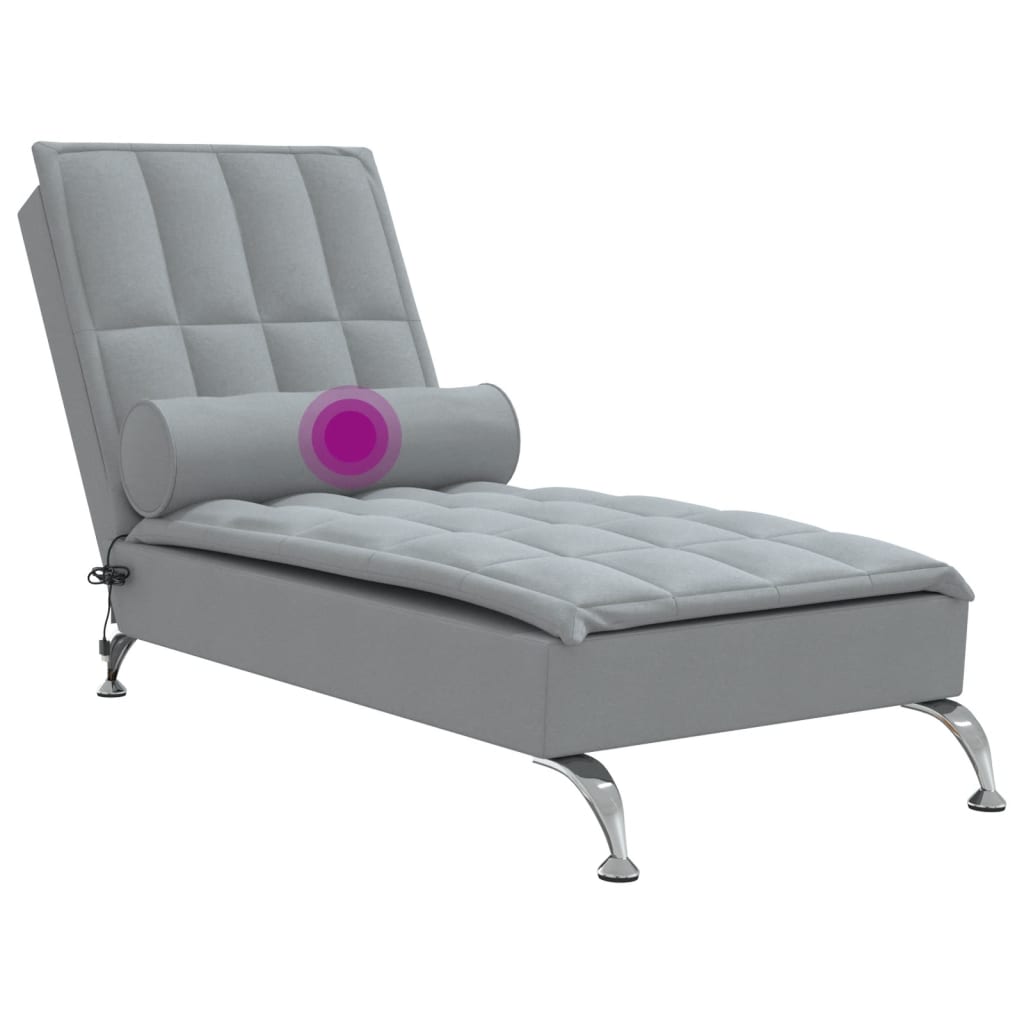 vidaXL Chaise lounge de massagem com rolo tecido cinzento-claro