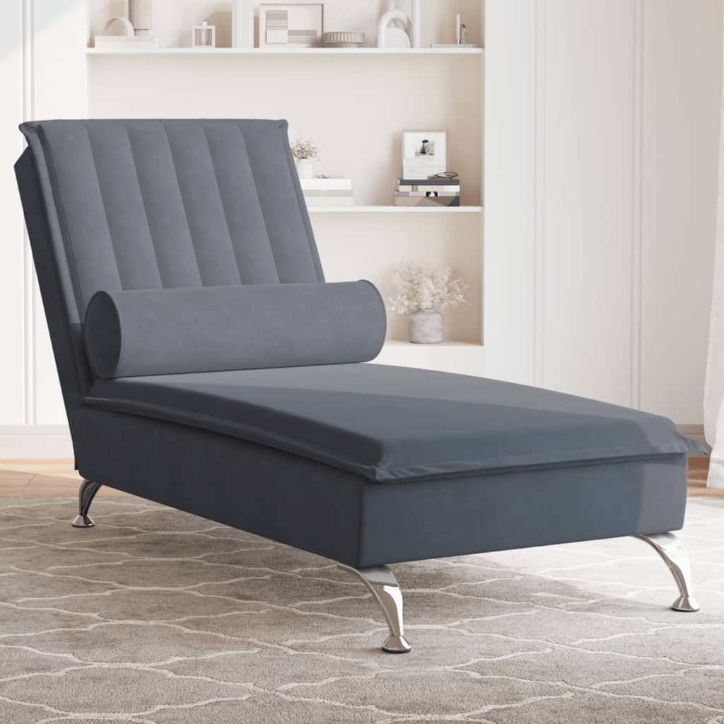 vidaXL Chaise lounge de massagem com rolo veludo cinzento-escuro