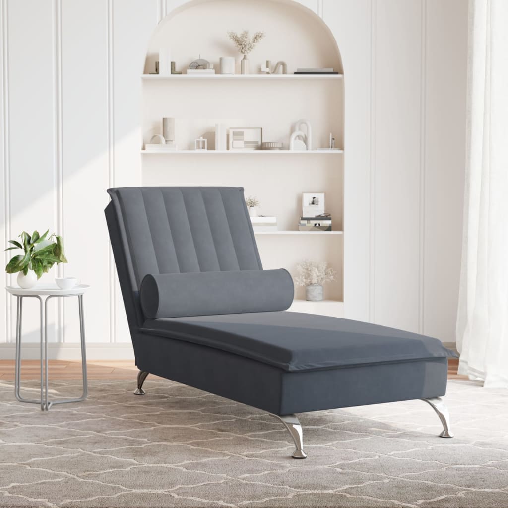 vidaXL Chaise lounge de massagem com rolo veludo cinzento-escuro