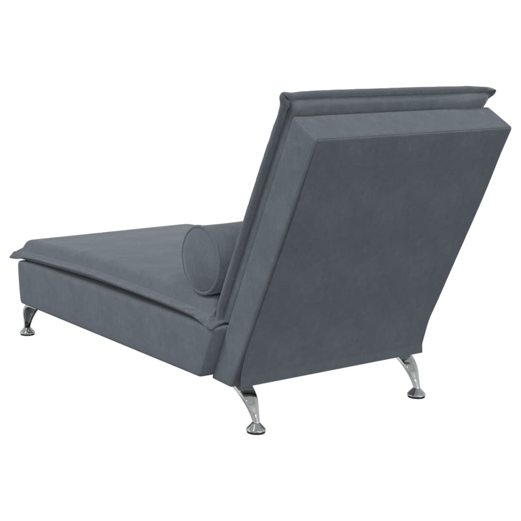 vidaXL Chaise lounge de massagem com rolo veludo cinzento-escuro