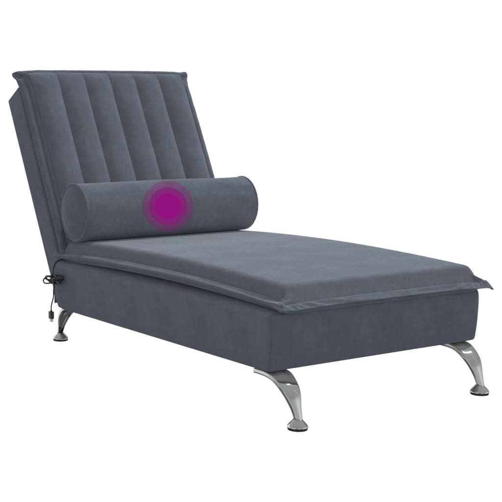 vidaXL Chaise lounge de massagem com rolo veludo cinzento-escuro