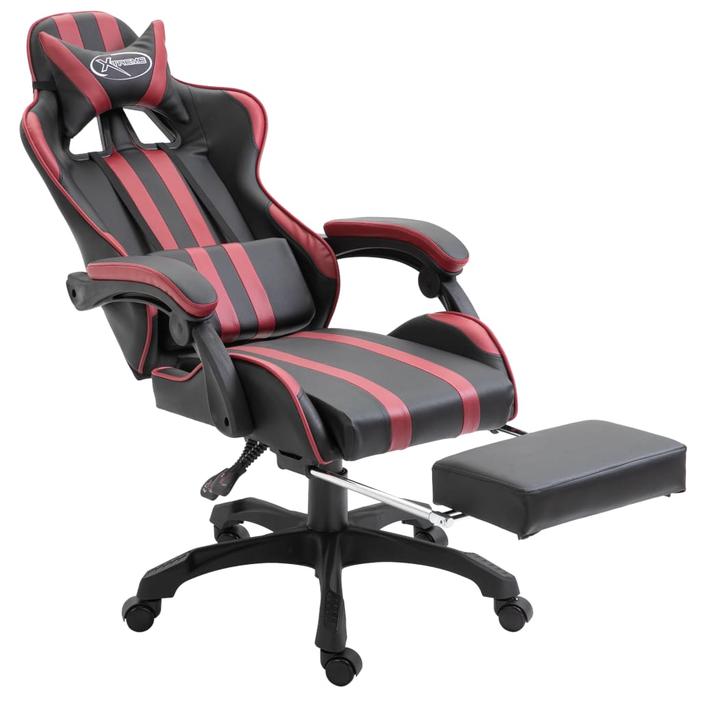 vidaXL Cadeira de gaming c/ apoio pés couro artificial vermelho tinto