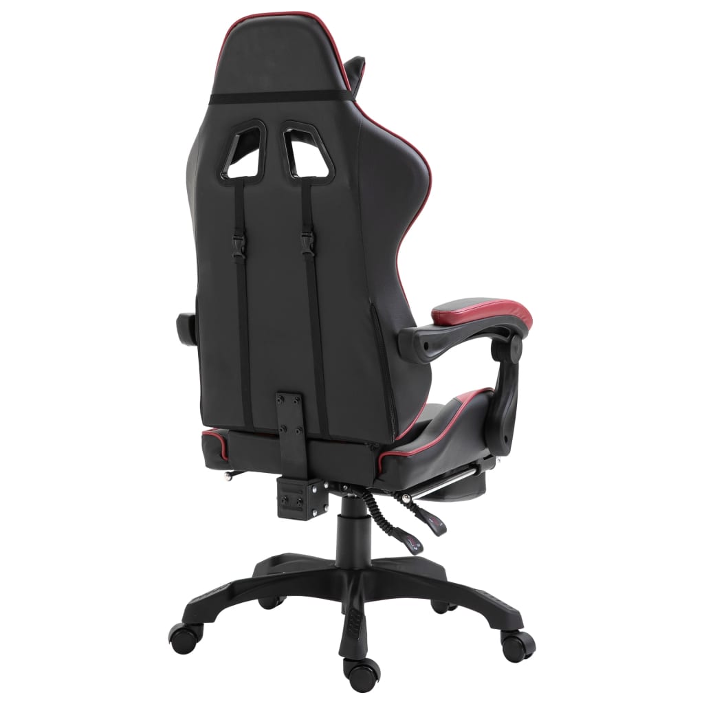 vidaXL Cadeira de gaming c/ apoio pés couro artificial vermelho tinto