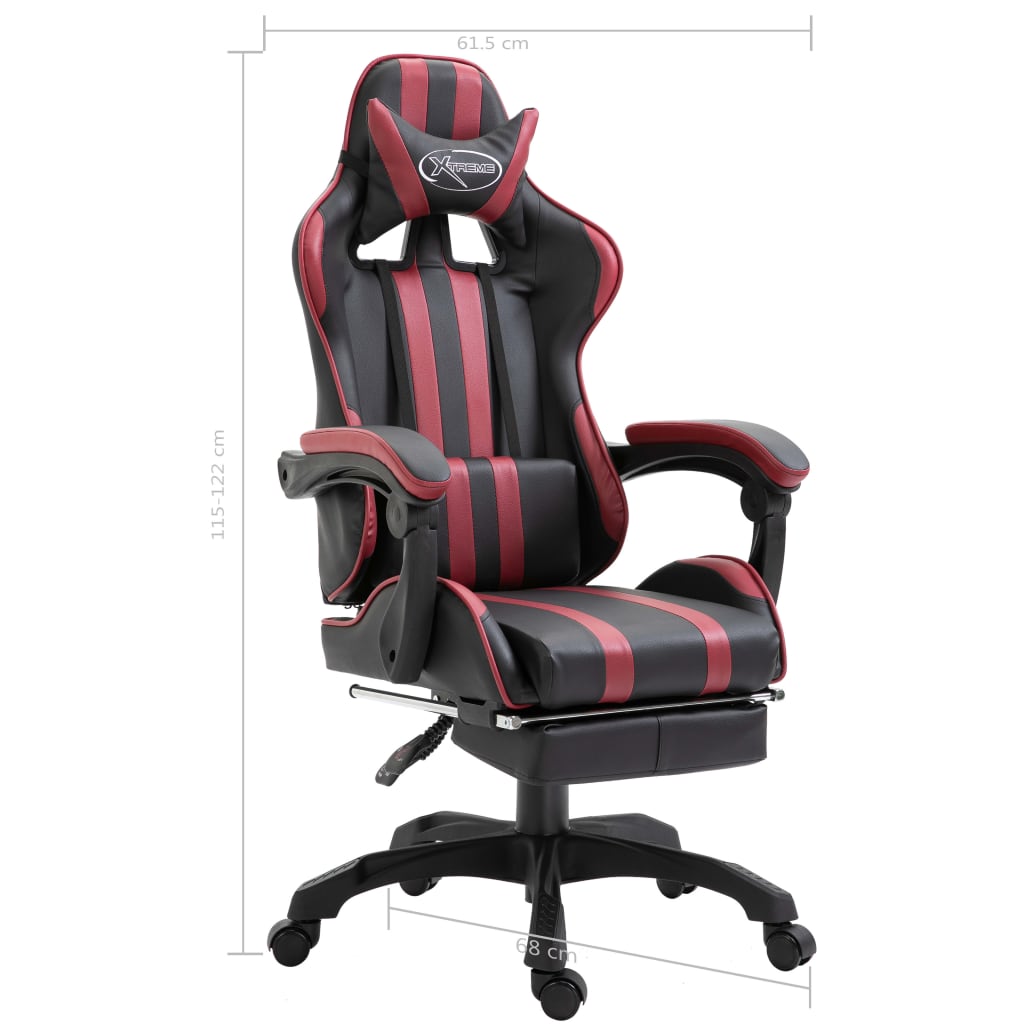 vidaXL Cadeira de gaming c/ apoio pés couro artificial vermelho tinto