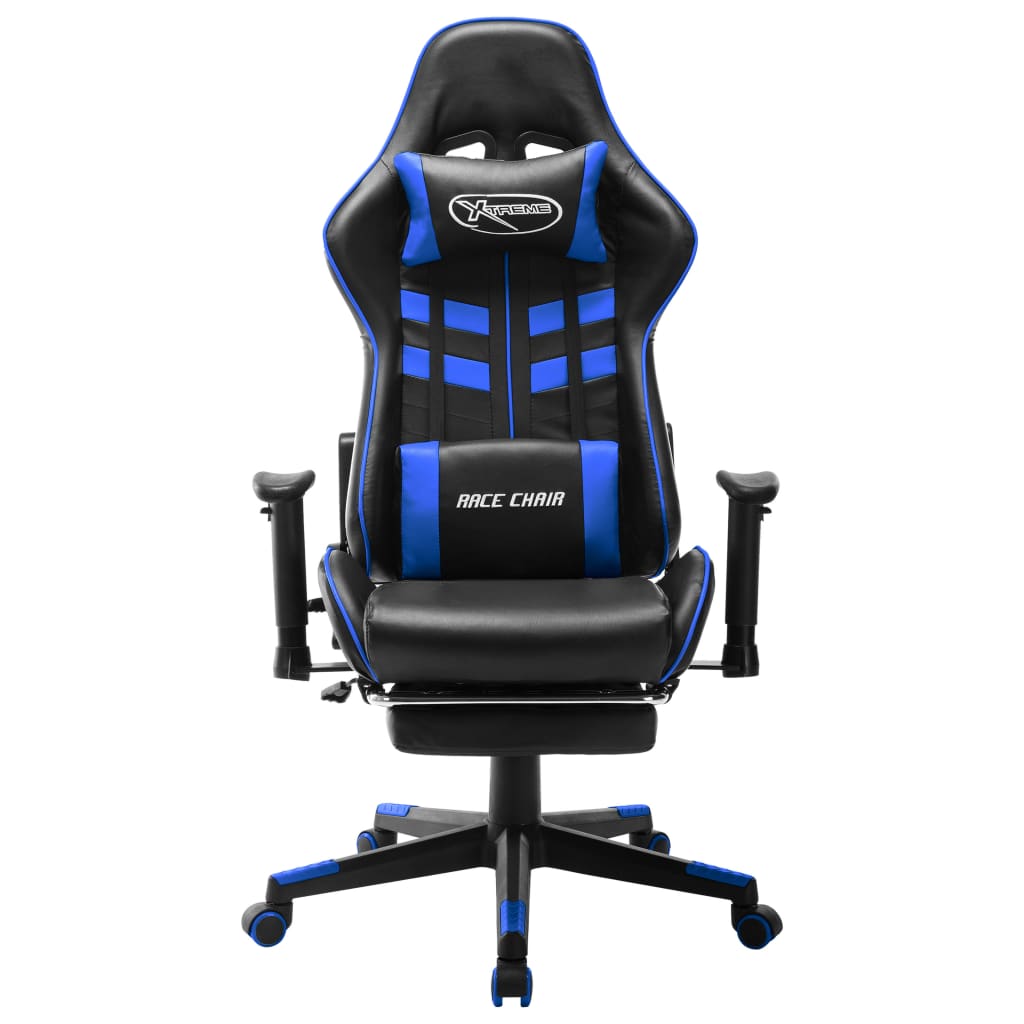 vidaXL Cadeira de gaming c/ apoio de pés couro artificial preto e azul