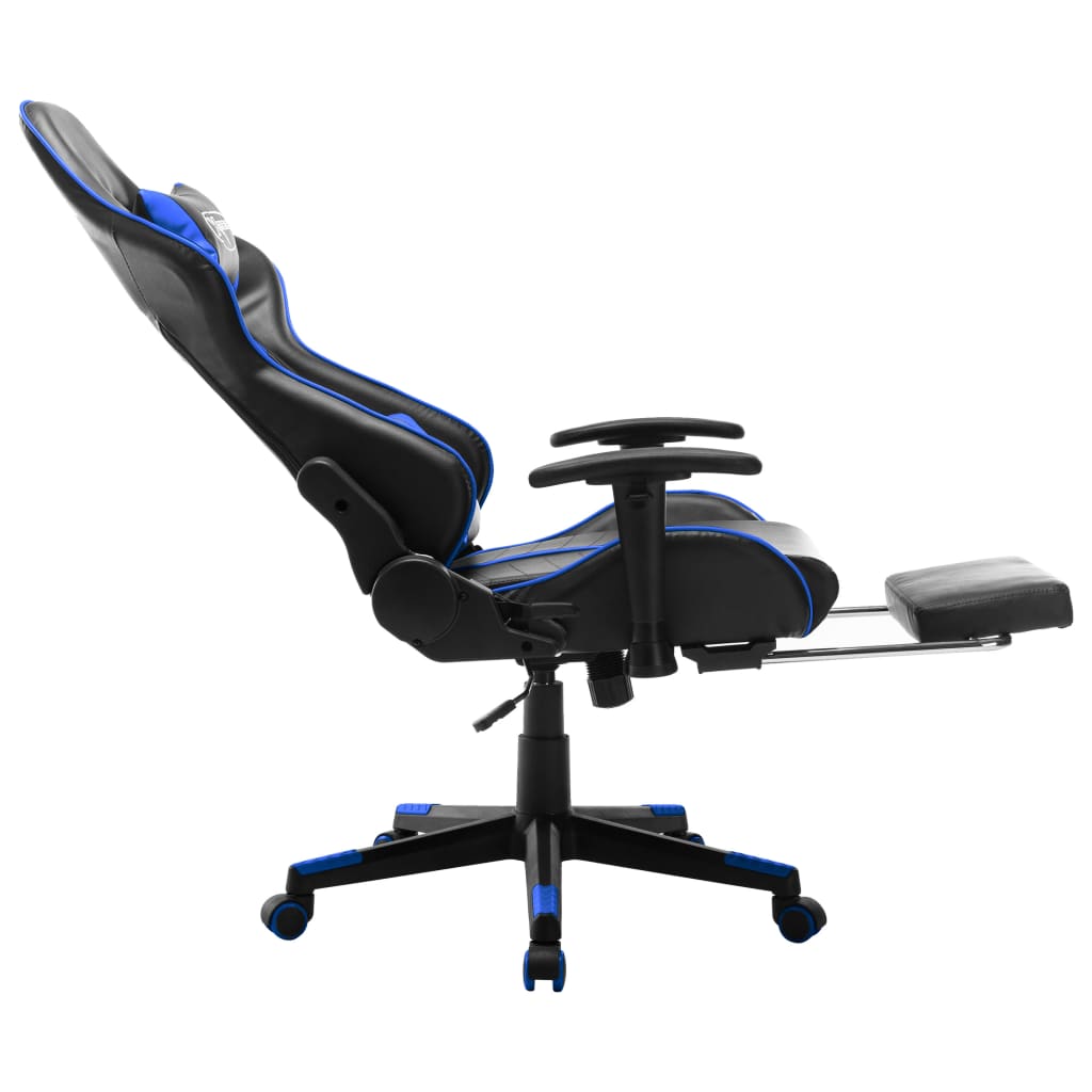 vidaXL Cadeira de gaming c/ apoio de pés couro artificial preto e azul