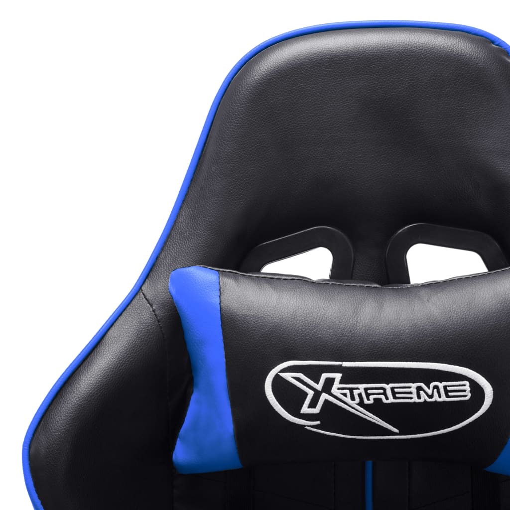 vidaXL Cadeira de gaming c/ apoio de pés couro artificial preto e azul