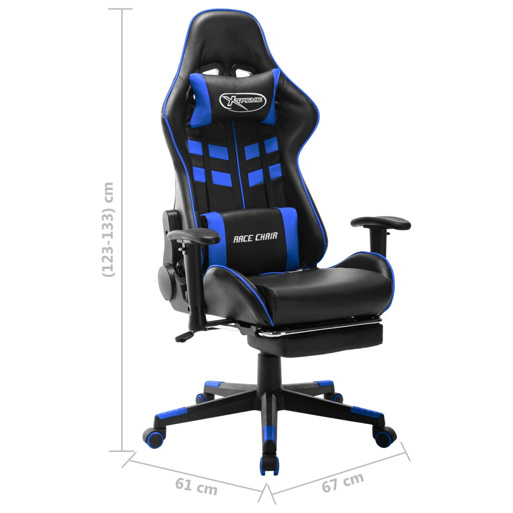 vidaXL Cadeira de gaming c/ apoio de pés couro artificial preto e azul