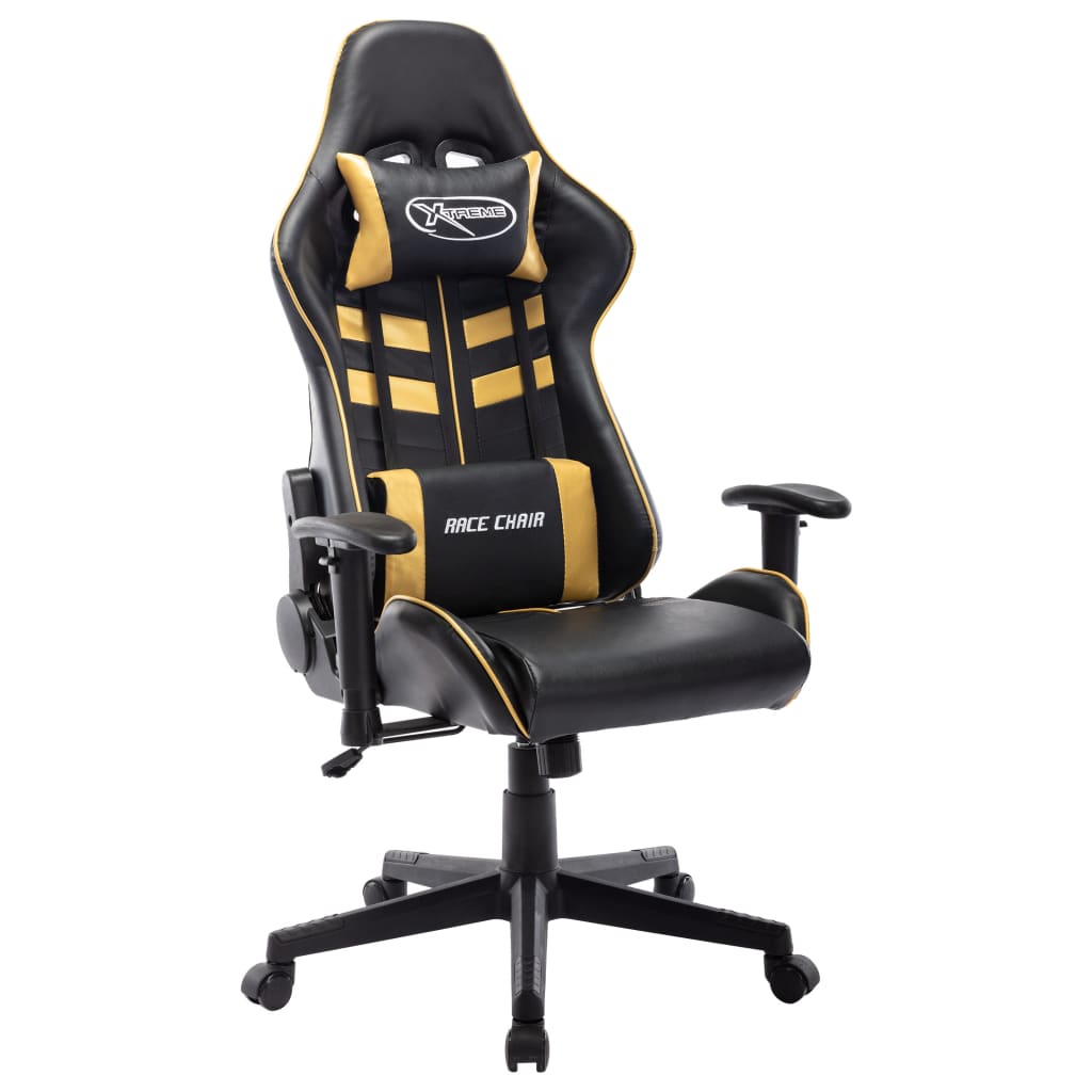 vidaXL Cadeira de gaming couro artificial preto e dourado