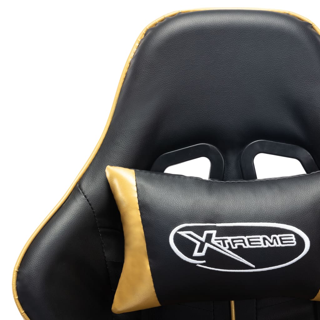 vidaXL Cadeira de gaming couro artificial preto e dourado