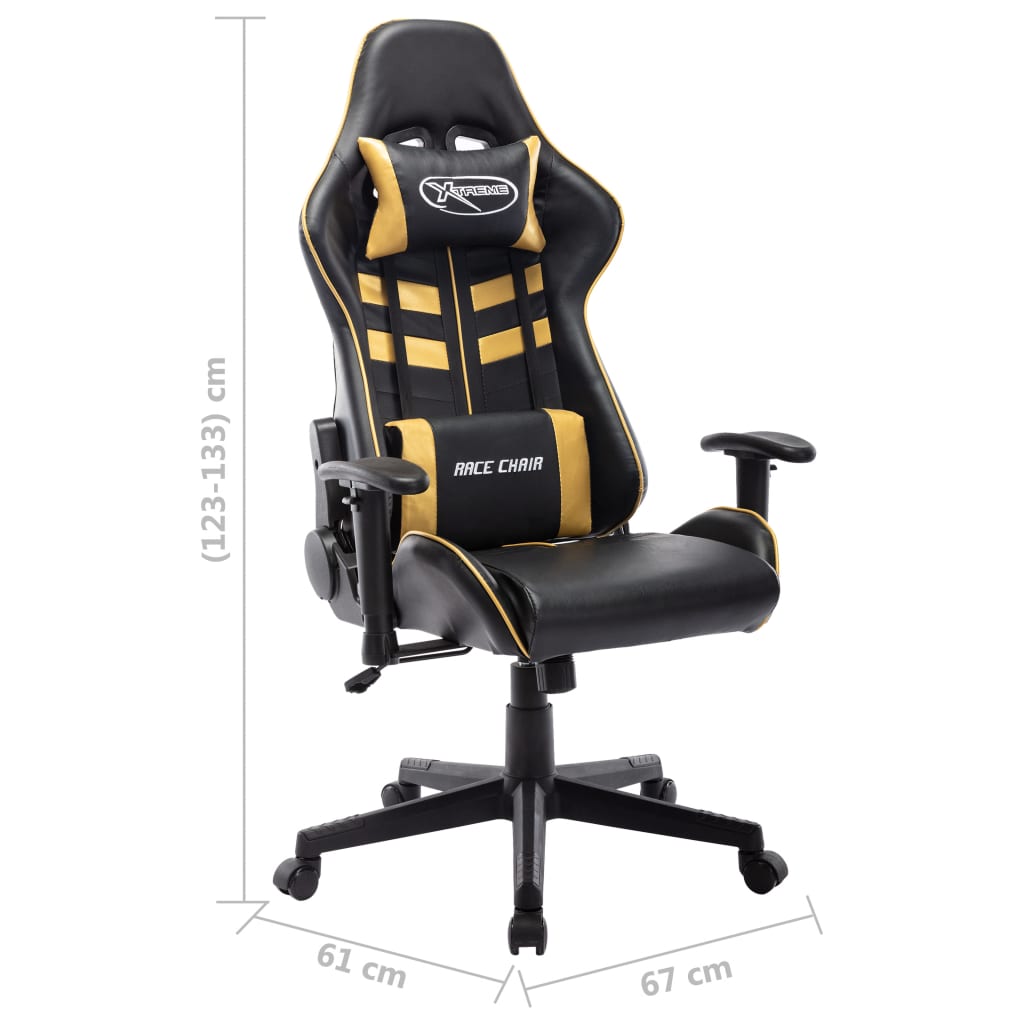 vidaXL Cadeira de gaming couro artificial preto e dourado