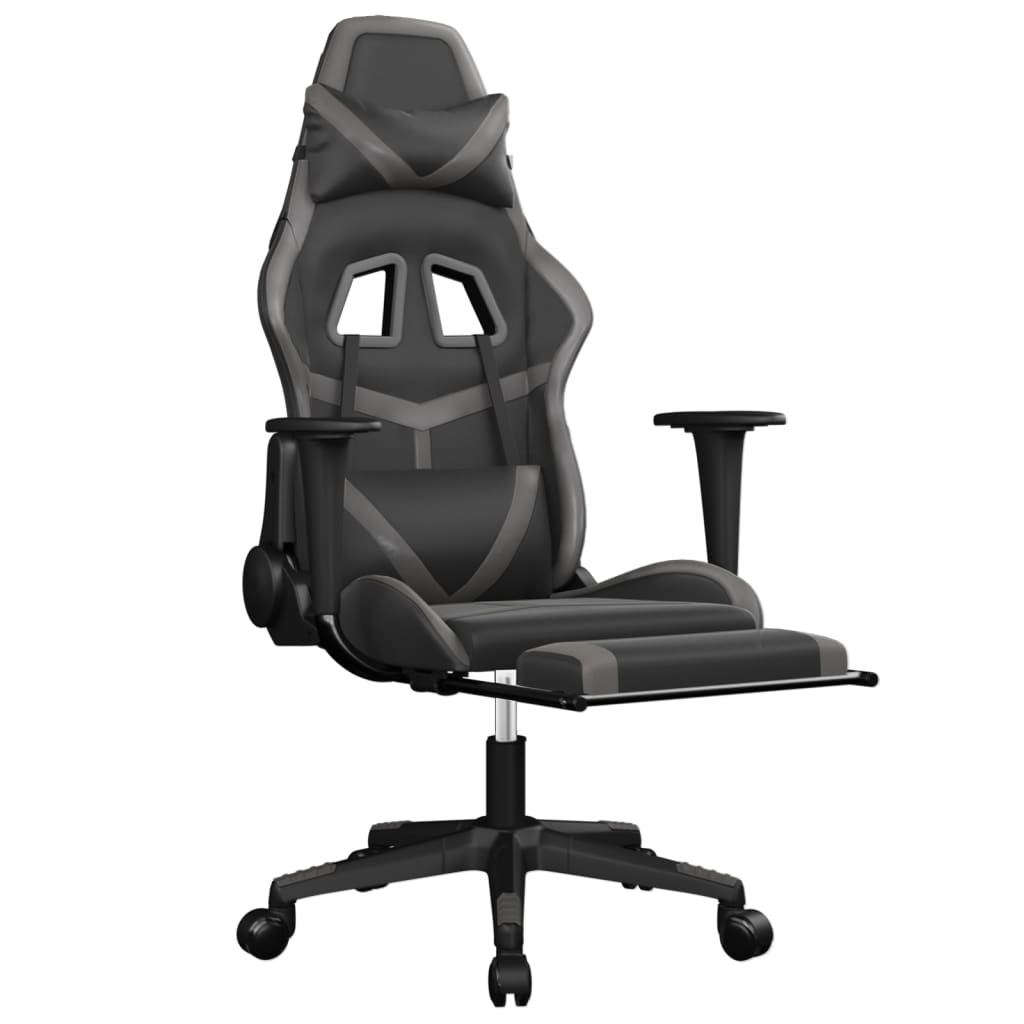 vidaXL Cadeira gaming massagens c/ apoio pés couro artif. preto/cinza