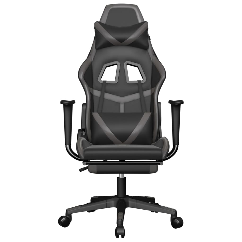 vidaXL Cadeira gaming massagens c/ apoio pés couro artif. preto/cinza