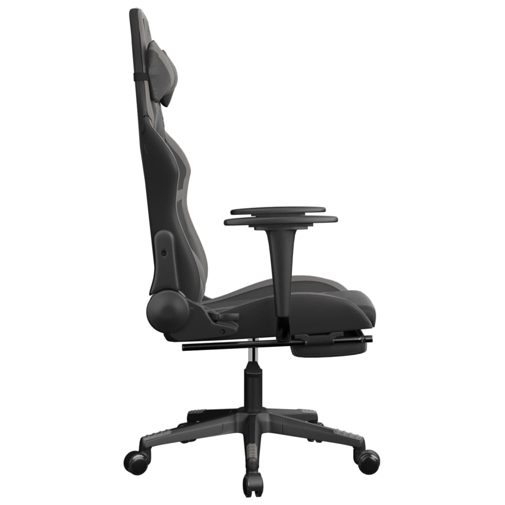 vidaXL Cadeira gaming massagens c/ apoio pés couro artif. preto/cinza