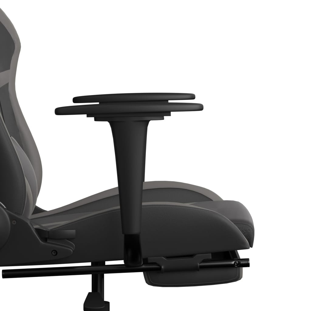 vidaXL Cadeira gaming massagens c/ apoio pés couro artif. preto/cinza