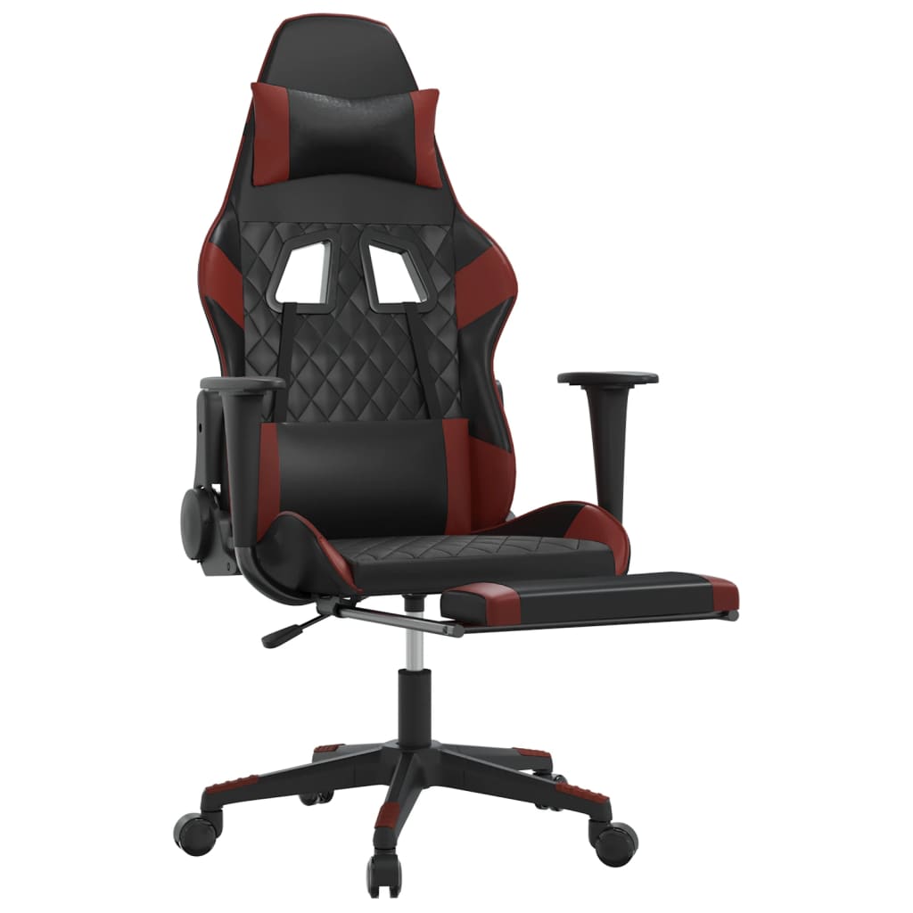 vidaXL Cadeira gaming massagem + apoio couro art. preto/vermelho tinto