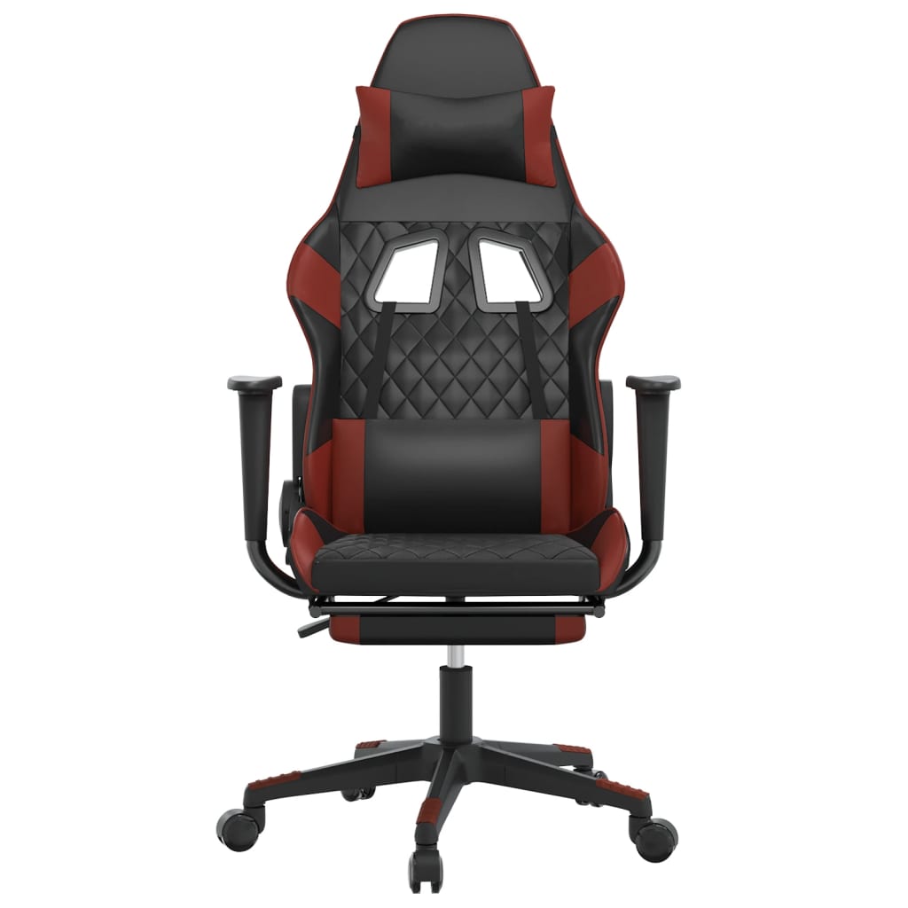 vidaXL Cadeira gaming massagem + apoio couro art. preto/vermelho tinto