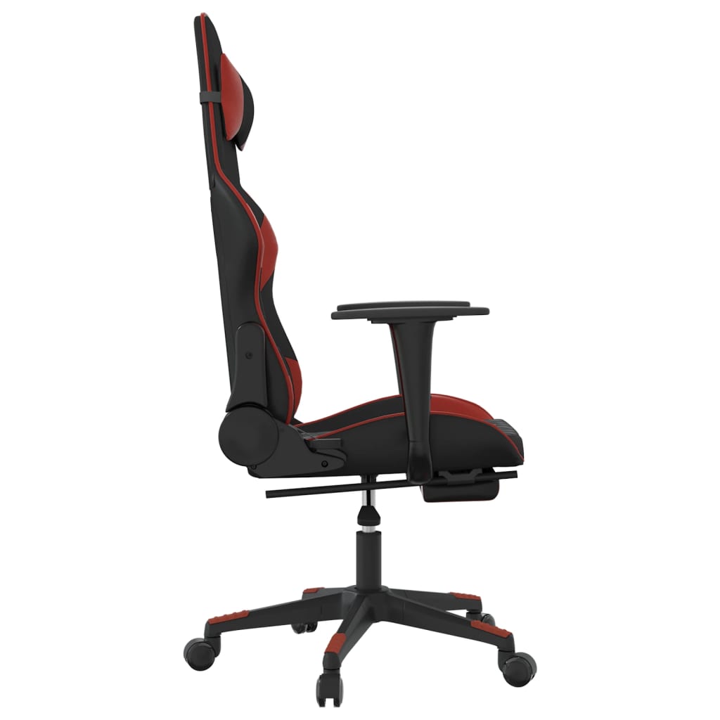 vidaXL Cadeira gaming massagem + apoio couro art. preto/vermelho tinto