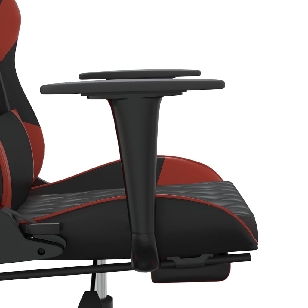 vidaXL Cadeira gaming massagem + apoio couro art. preto/vermelho tinto