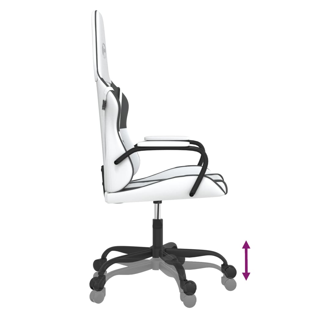 vidaXL Cadeira gaming massagens couro artificial branco e preto