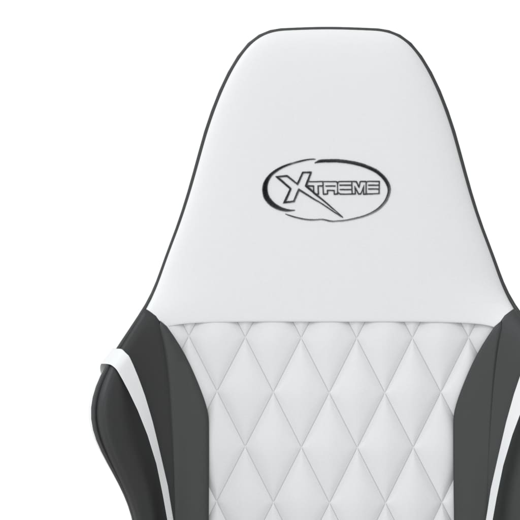 vidaXL Cadeira gaming massagens couro artificial branco e preto