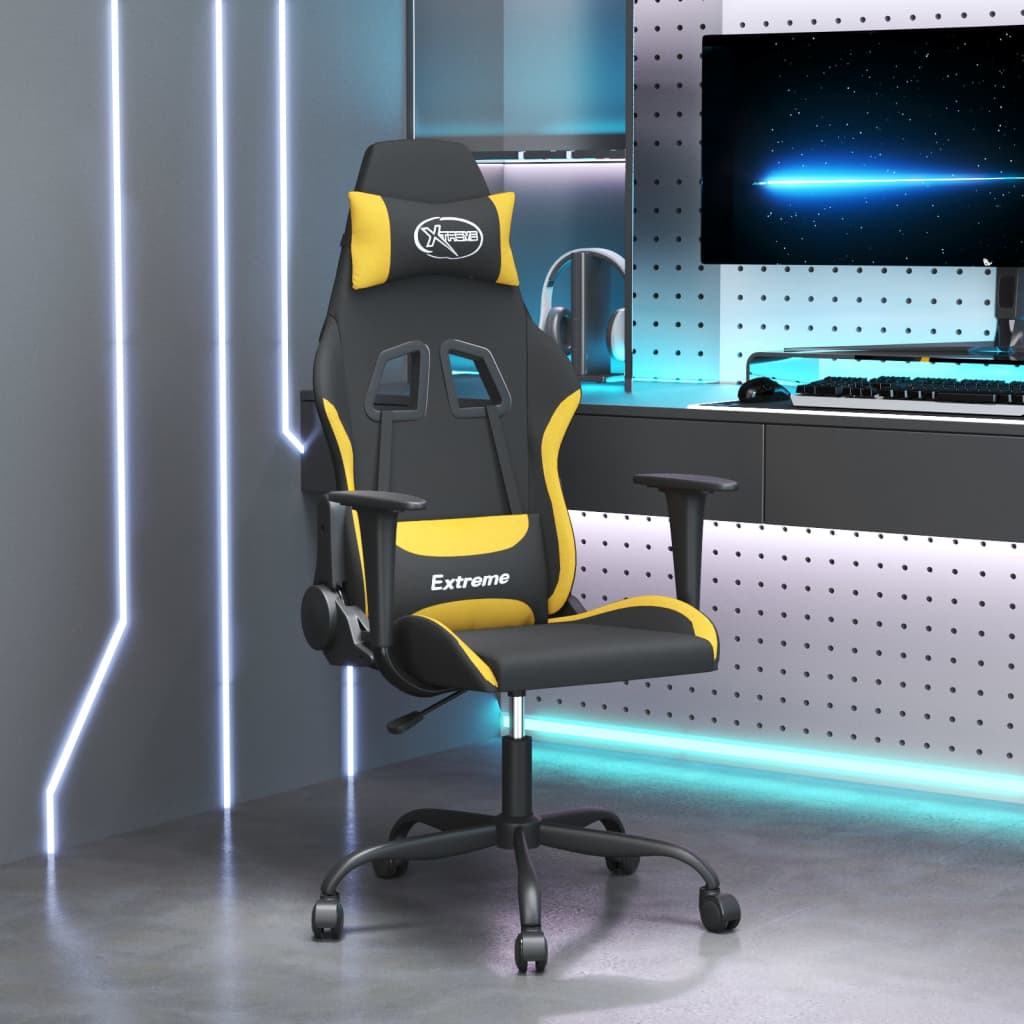 vidaXL Cadeira gaming de massagens tecido preto e amarelo